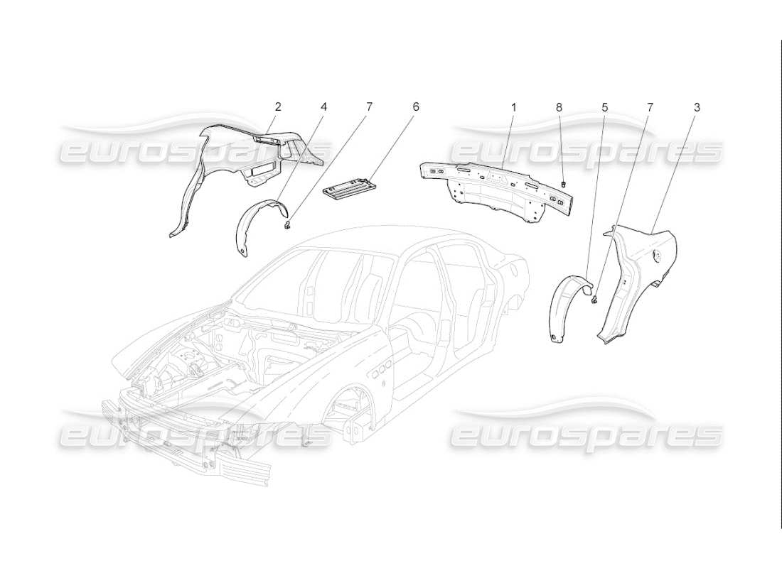 maserati qtp. (2010) 4.7 auto bodywork and rear outer trim panels part diagram