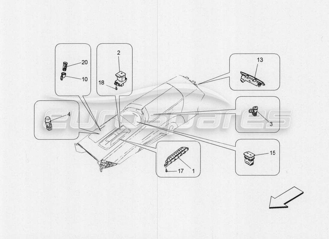 maserati qtp. v8 3.8 530bhp 2014 auto centre console devices parts diagram