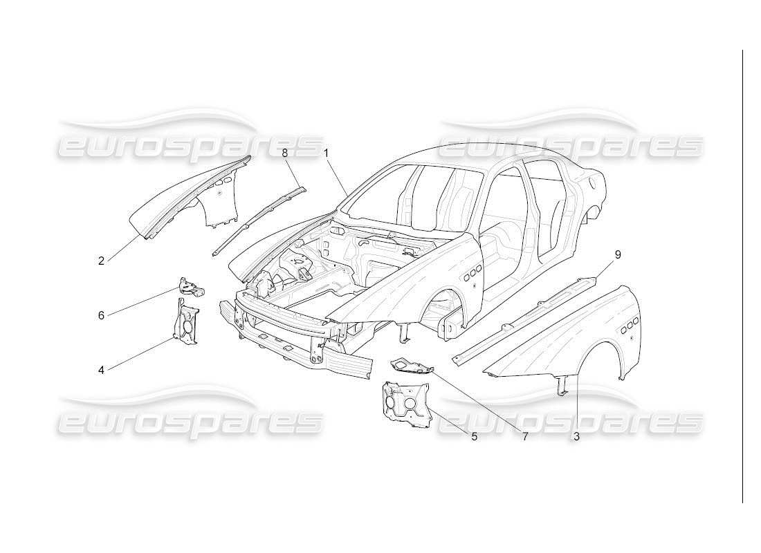 maserati qtp. (2007) 4.2 auto bodywork and front outer trim panels part diagram