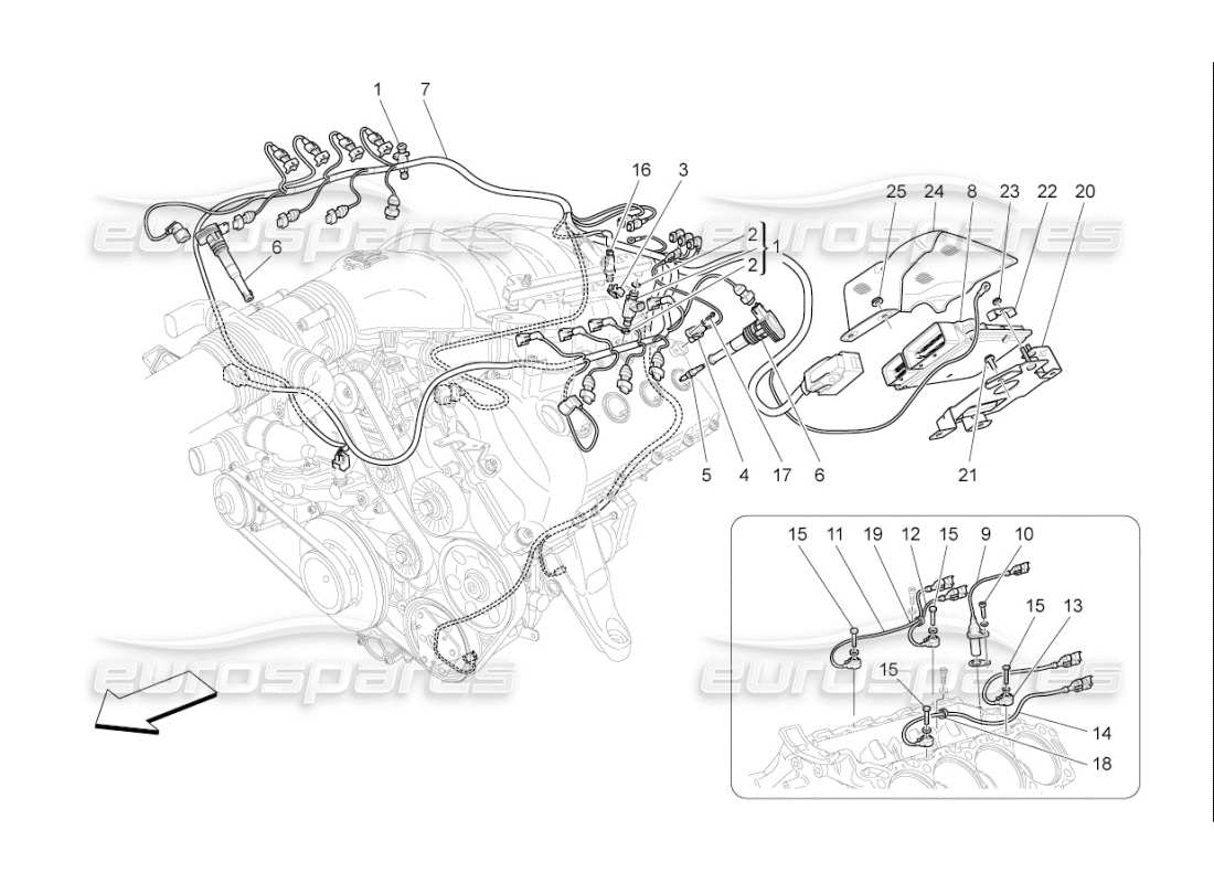 maserati qtp. (2009) 4.7 auto electronic control: injection and engine timing control parts diagram