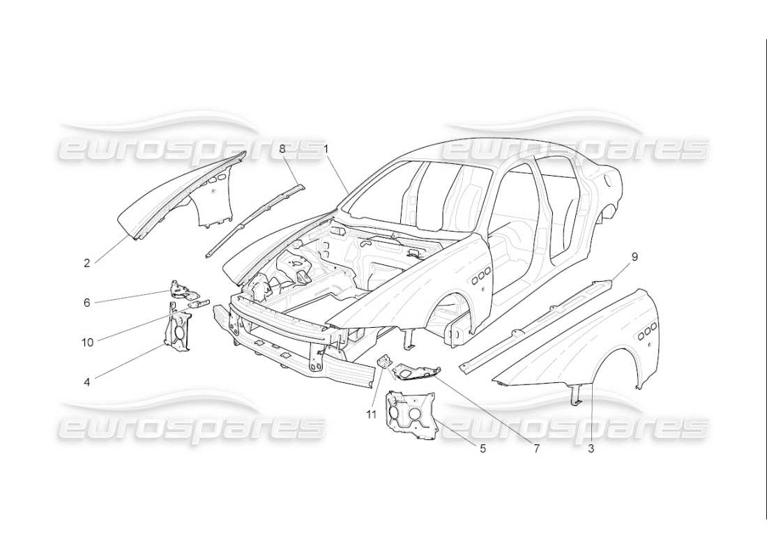 maserati qtp. (2009) 4.7 auto bodywork and front outer trim panels parts diagram