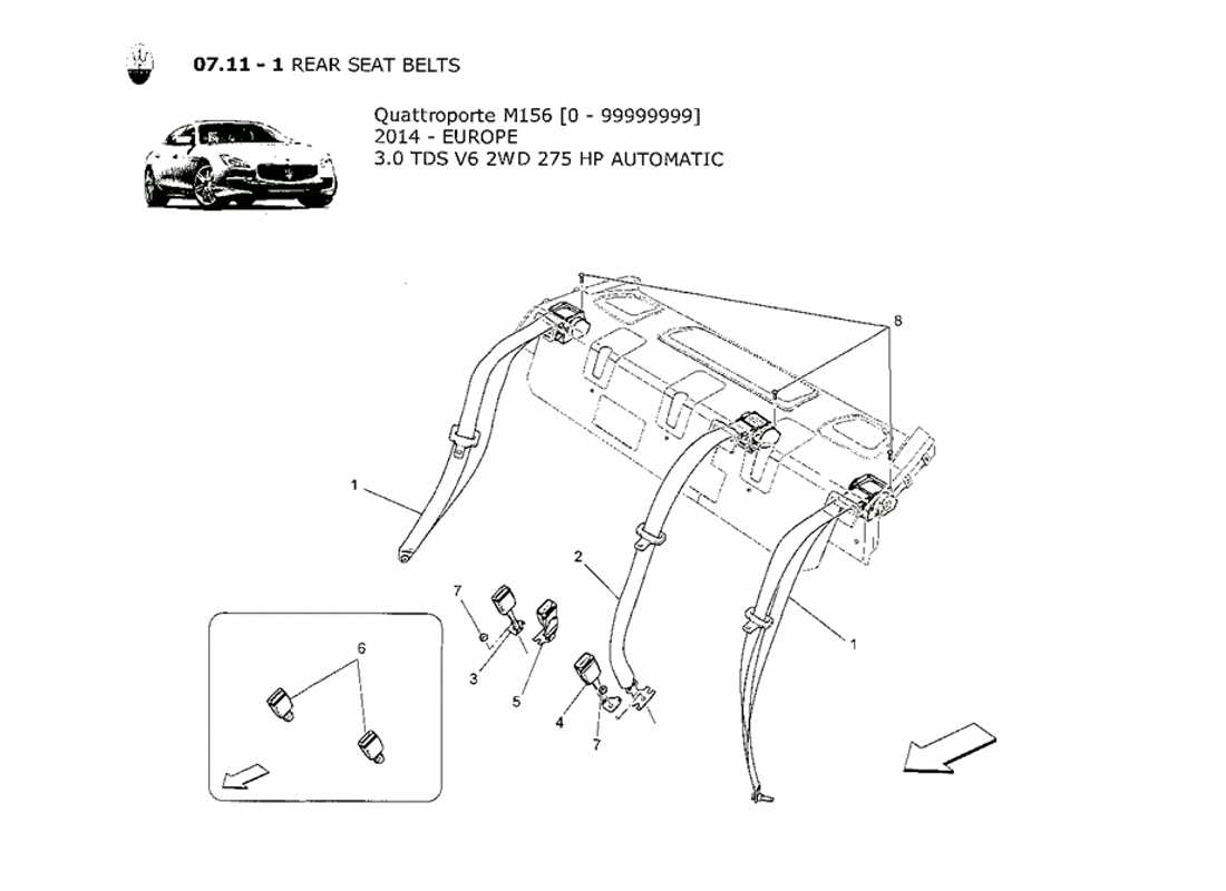 maserati qtp. v6 3.0 tds 275bhp 2014 rear seat belts parts diagram