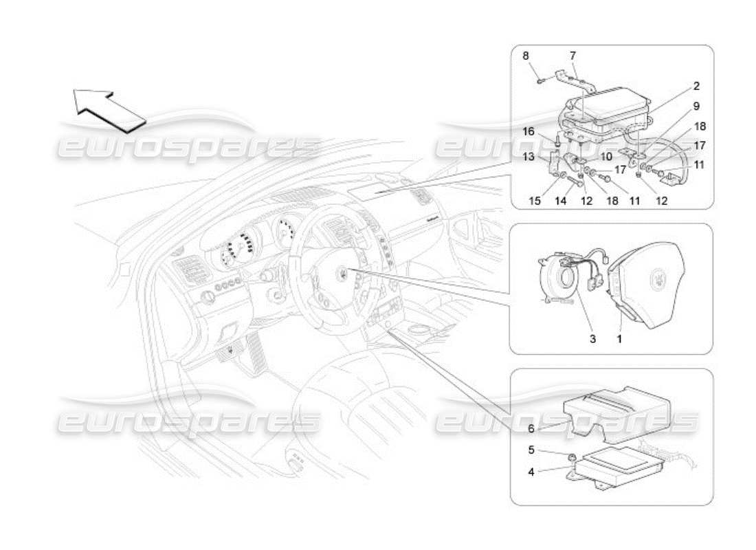 maserati qtp. (2005) 4.2 front airbag system part diagram