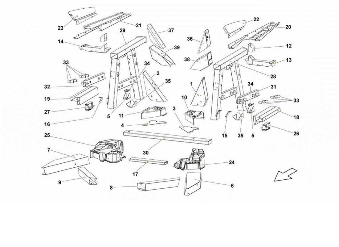 lamborghini gallardo lp570-4s perform rear frame elements parts diagram