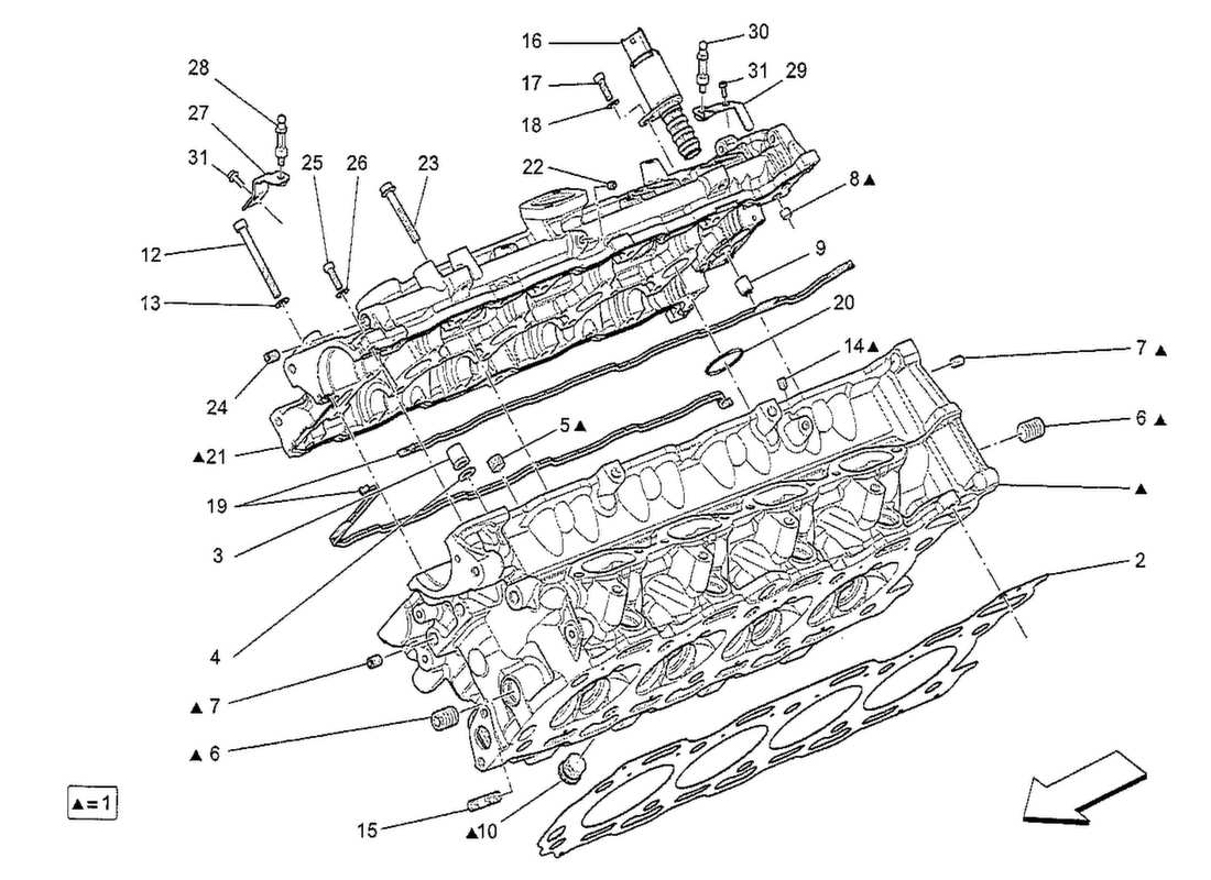 maserati qtp. v8 3.8 530bhp 2014 rh cylinder head parts diagram