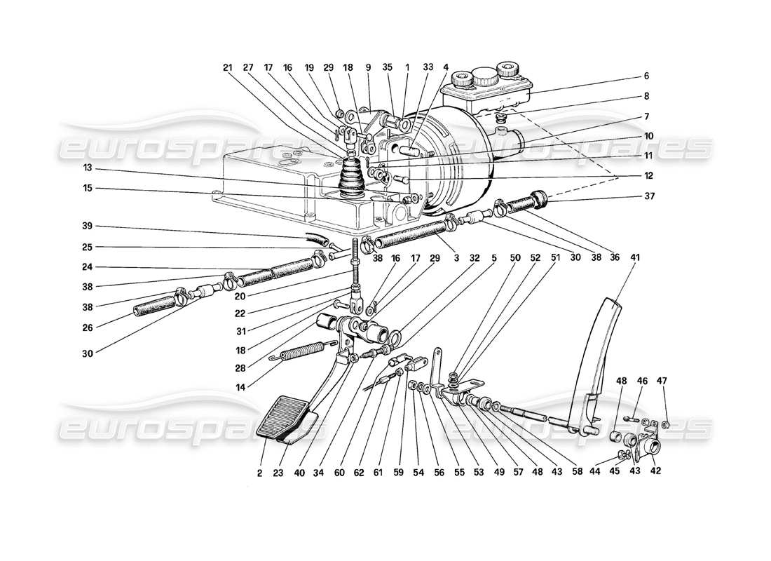 ferrari mondial 8 (1981) throttle control and brake hydraulic system (variants for rhd versions) parts diagram