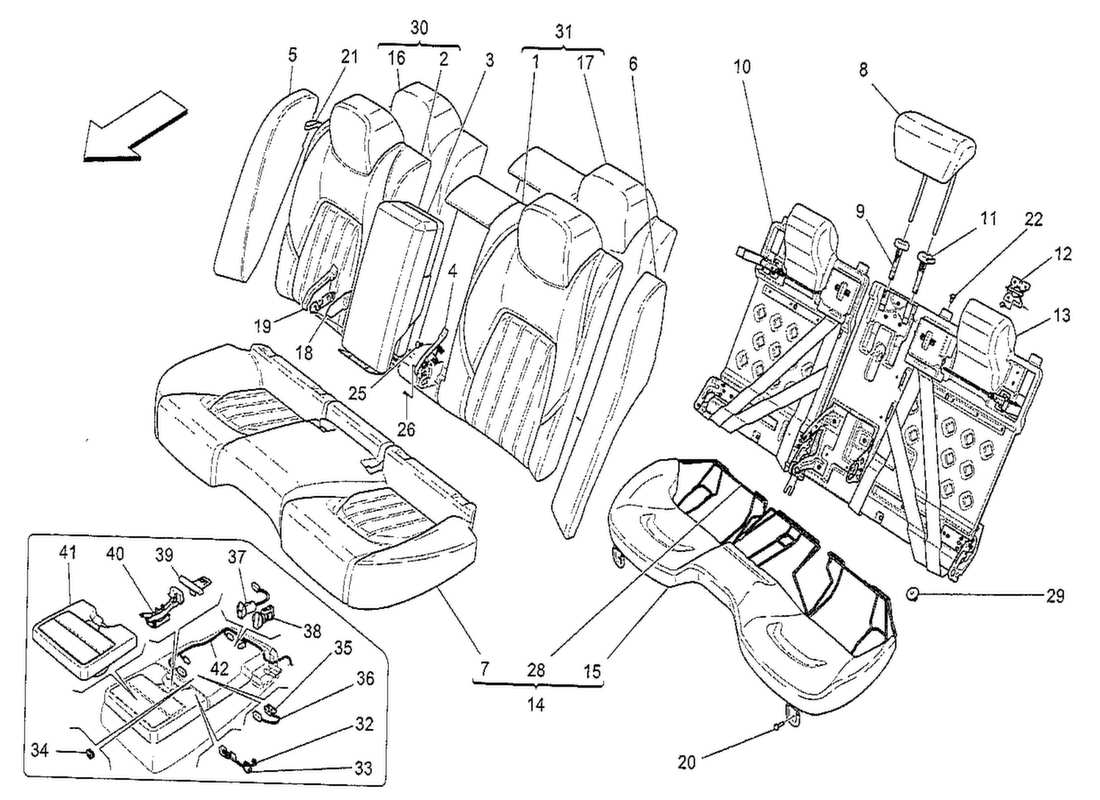 maserati qtp. v8 3.8 530bhp 2014 rear seats: trim panels parts diagram
