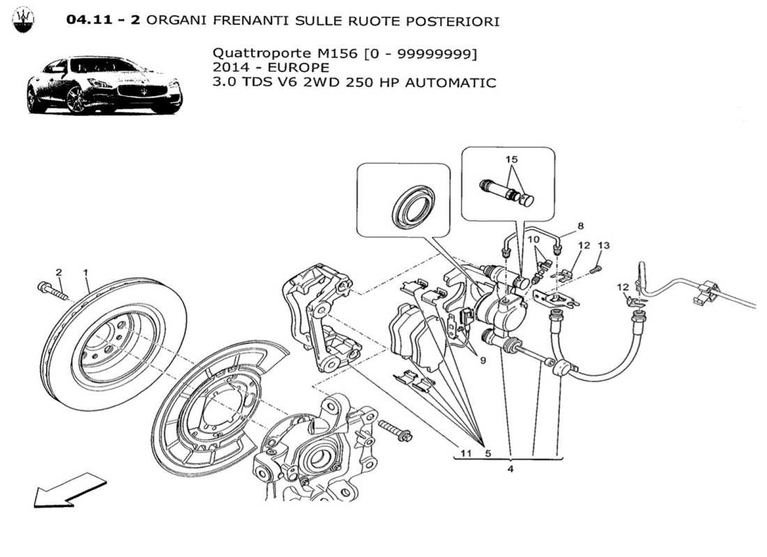 maserati qtp. v6 3.0 tds 250bhp 2014 braking devices on rear wheels parts diagram