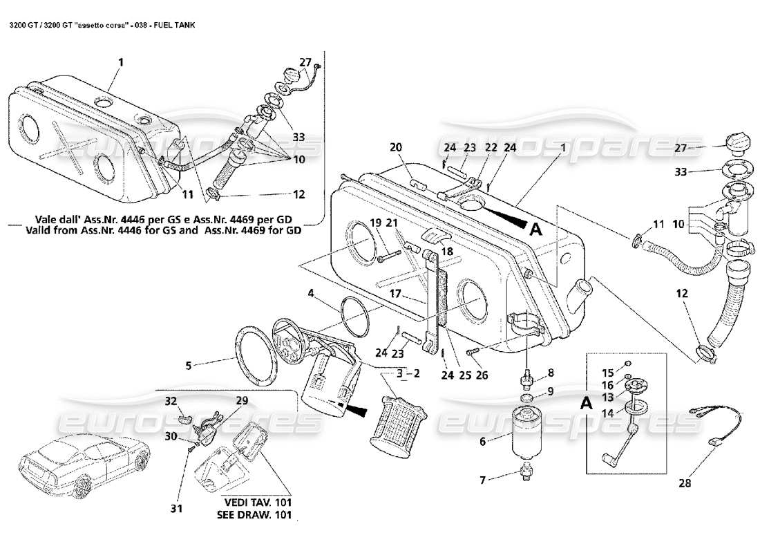 maserati 3200 gt/gta/assetto corsa fuel tank part diagram