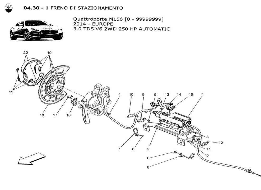 maserati qtp. v6 3.0 tds 250bhp 2014 parking brake part diagram