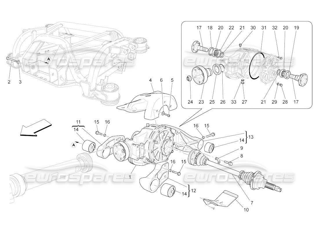 maserati qtp. (2011) 4.2 auto differential and rear axle shafts parts diagram