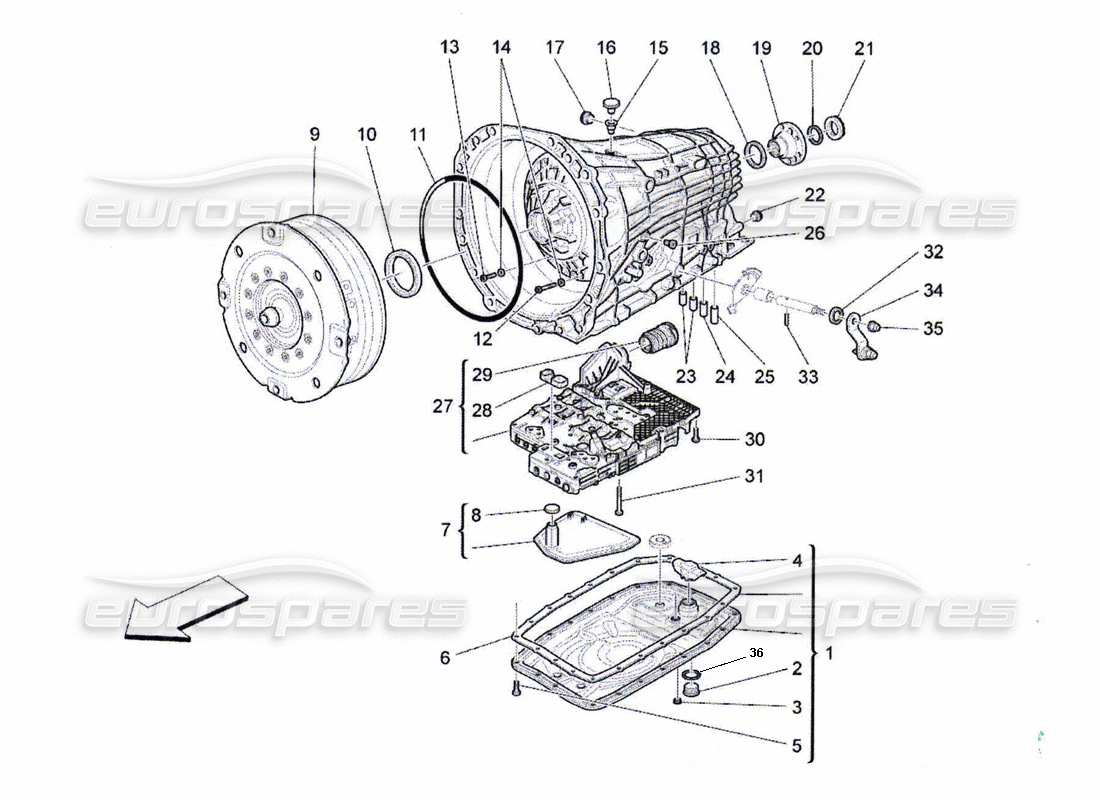 maserati qtp. (2010) 4.7 auto gearbox housings part diagram