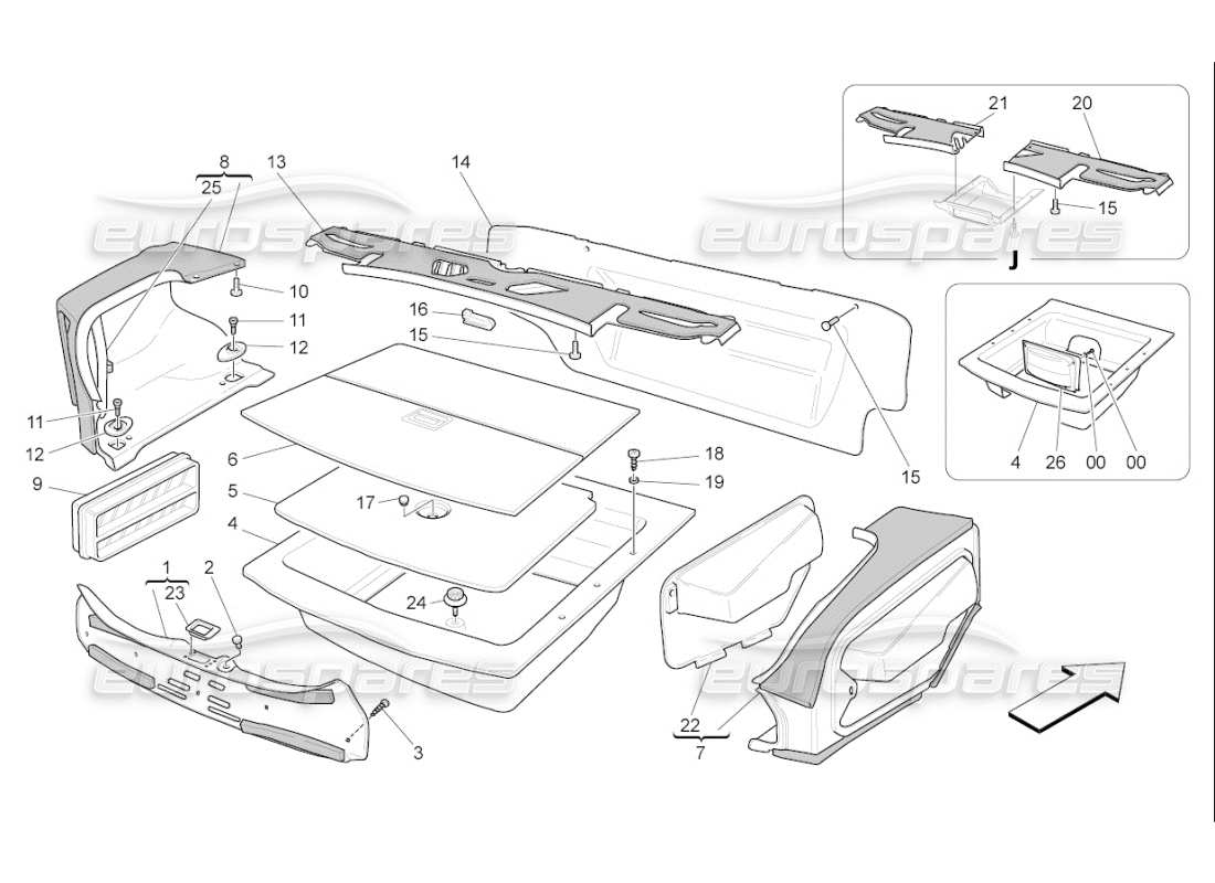 maserati qtp. (2010) 4.7 auto luggage compartment mats part diagram