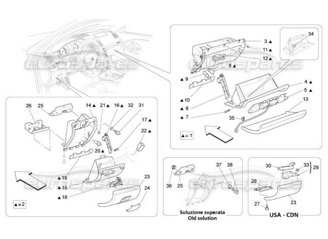 maserati qtp. (2005) 4.2 glove compartments part diagram