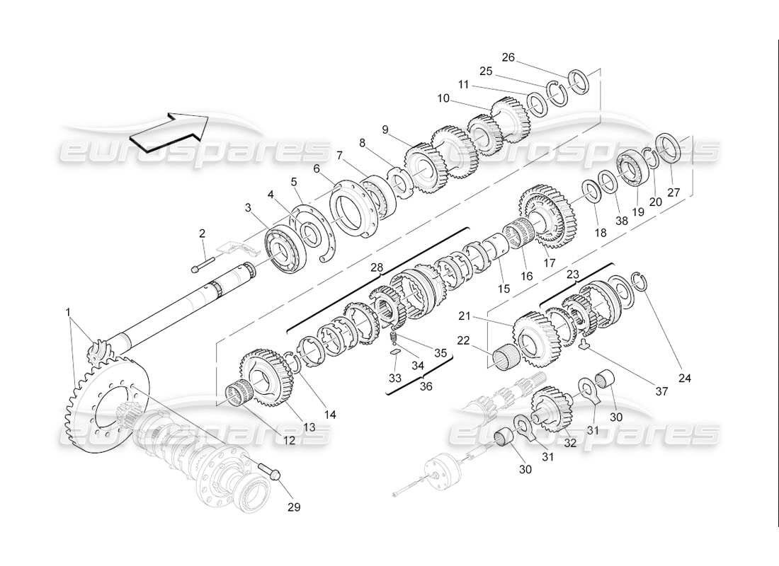 maserati qtp. (2006) 4.2 f1 lay shaft gears part diagram