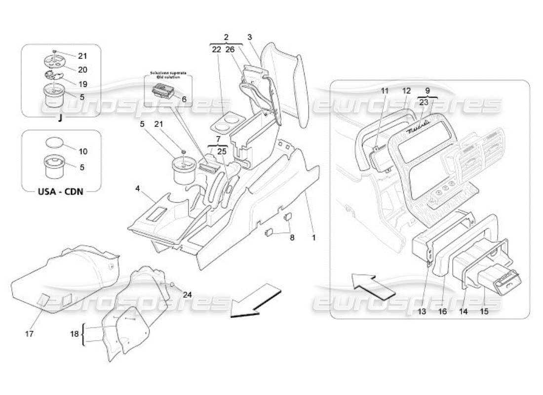 maserati qtp. (2005) 4.2 accessory console and centre console part diagram