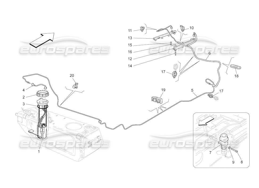 maserati qtp. (2010) 4.2 auto fuel pumps and connection lines part diagram