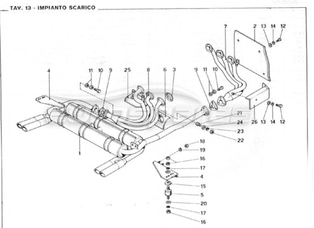 ferrari 246 gt series 1 exhaust pipes assembly parts diagram