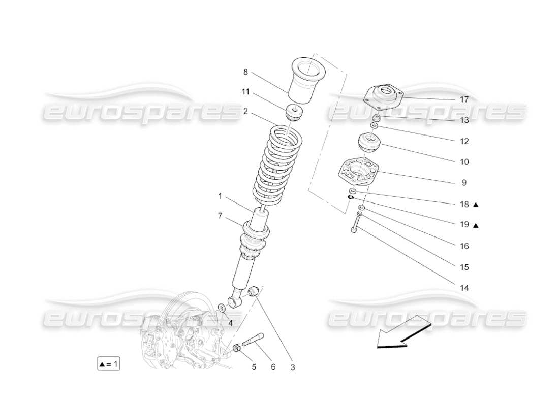 maserati grancabrio (2011) 4.7 rear shock absorber devices part diagram