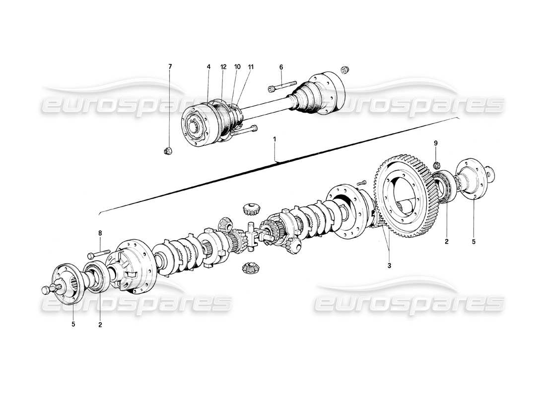 ferrari mondial 8 (1981) differential & axle shafts parts diagram