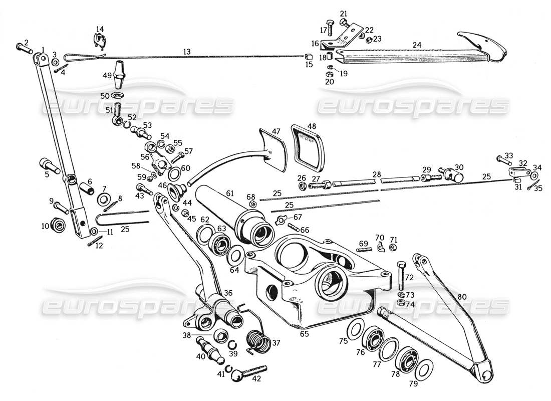 ferrari 250 gte (1957) brake pedal and brake control parts diagram