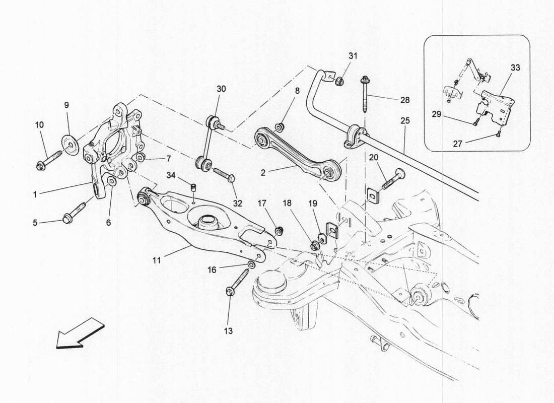 maserati qtp. v6 3.0 bt 410bhp 2wd 2017 rear suspension part diagram