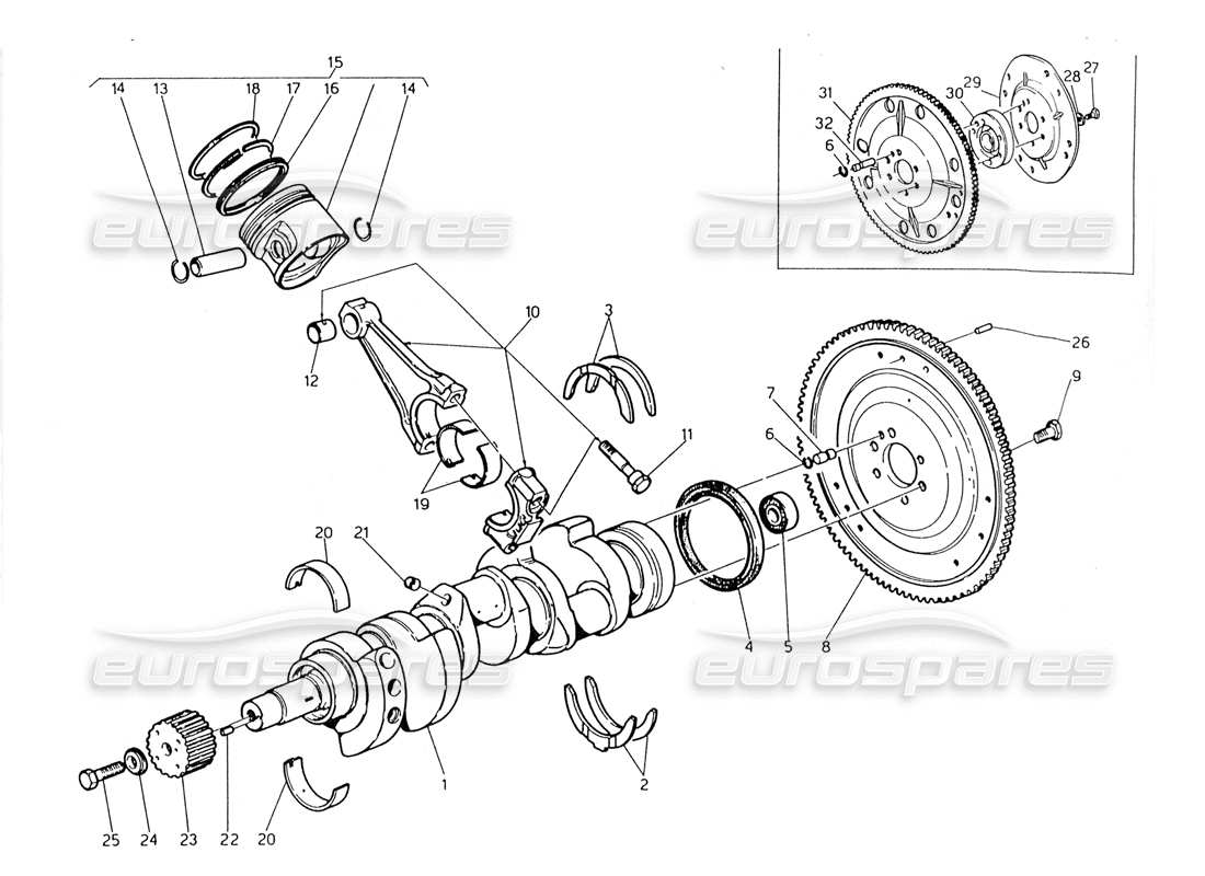 maserati 228 crankshaft - pistons - connecting rods and flywheel parts diagram