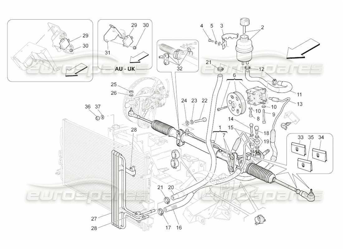 maserati grancabrio (2011) 4.7 steering box and hydraulic steering pump part diagram