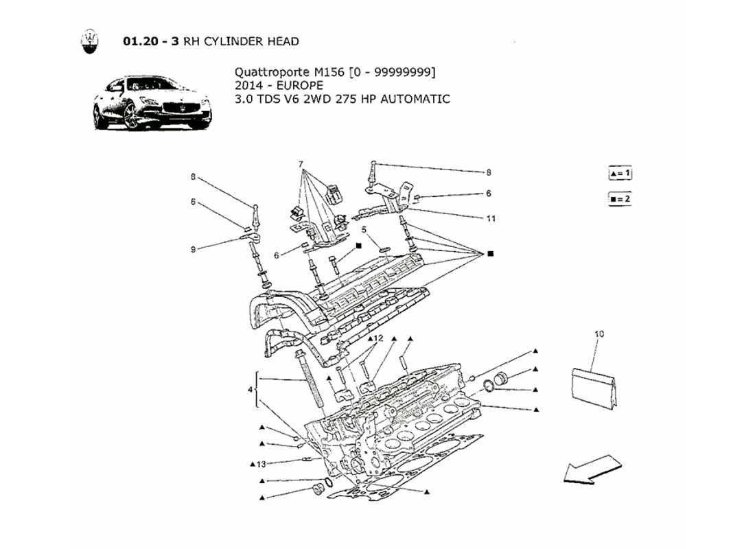 maserati qtp. v6 3.0 tds 275bhp 2014 rh cylinder head part diagram