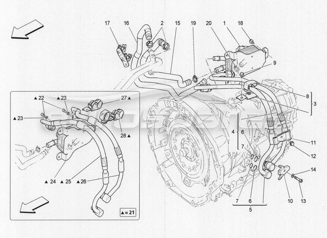 maserati qtp. v8 3.8 530bhp 2014 auto lubrication and gearbox oil cooling parts diagram