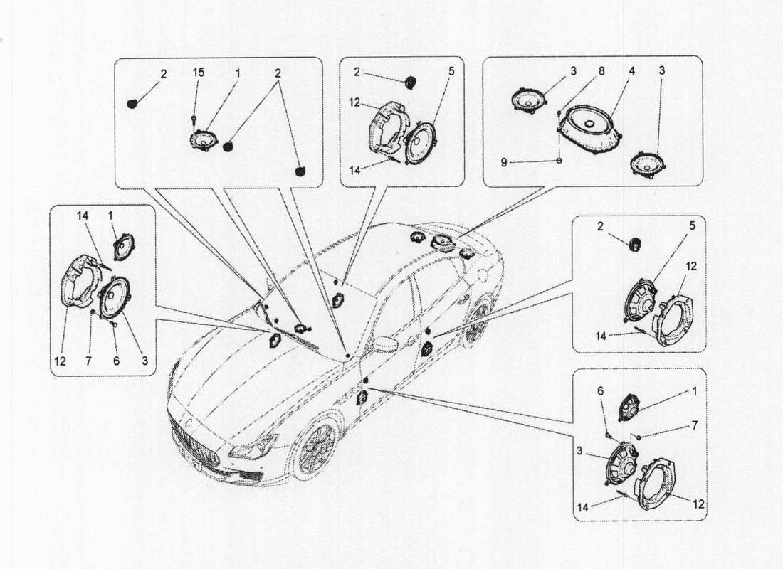 maserati qtp. v6 3.0 bt 410bhp 2wd 2017 sound diffusion system parts diagram