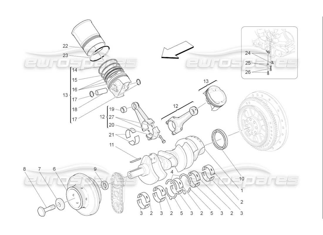 maserati qtp. (2010) 4.7 auto crank mechanism part diagram