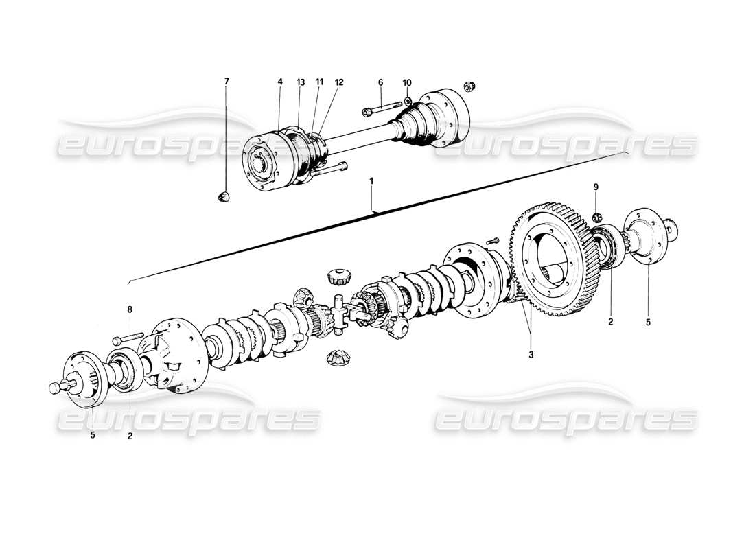 ferrari 308 (1981) gtbi/gtsi differential & axle shafts parts diagram