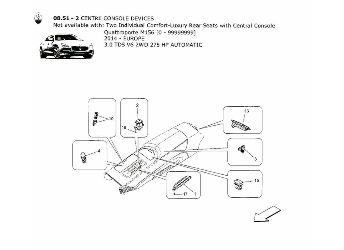 maserati qtp. v6 3.0 tds 275bhp 2014 centre console devices part diagram