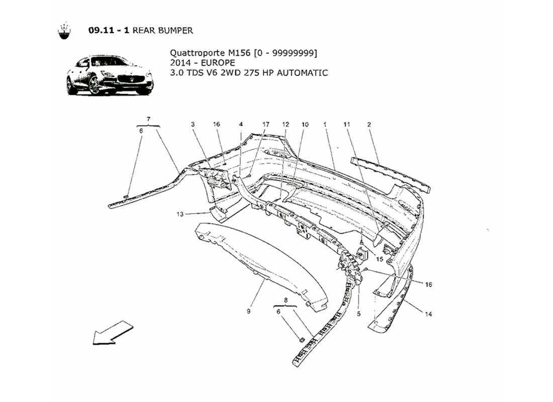 maserati qtp. v6 3.0 tds 275bhp 2014 rear bumper part diagram