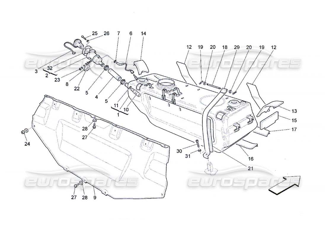 maserati qtp. (2010) 4.7 fuel tank part diagram