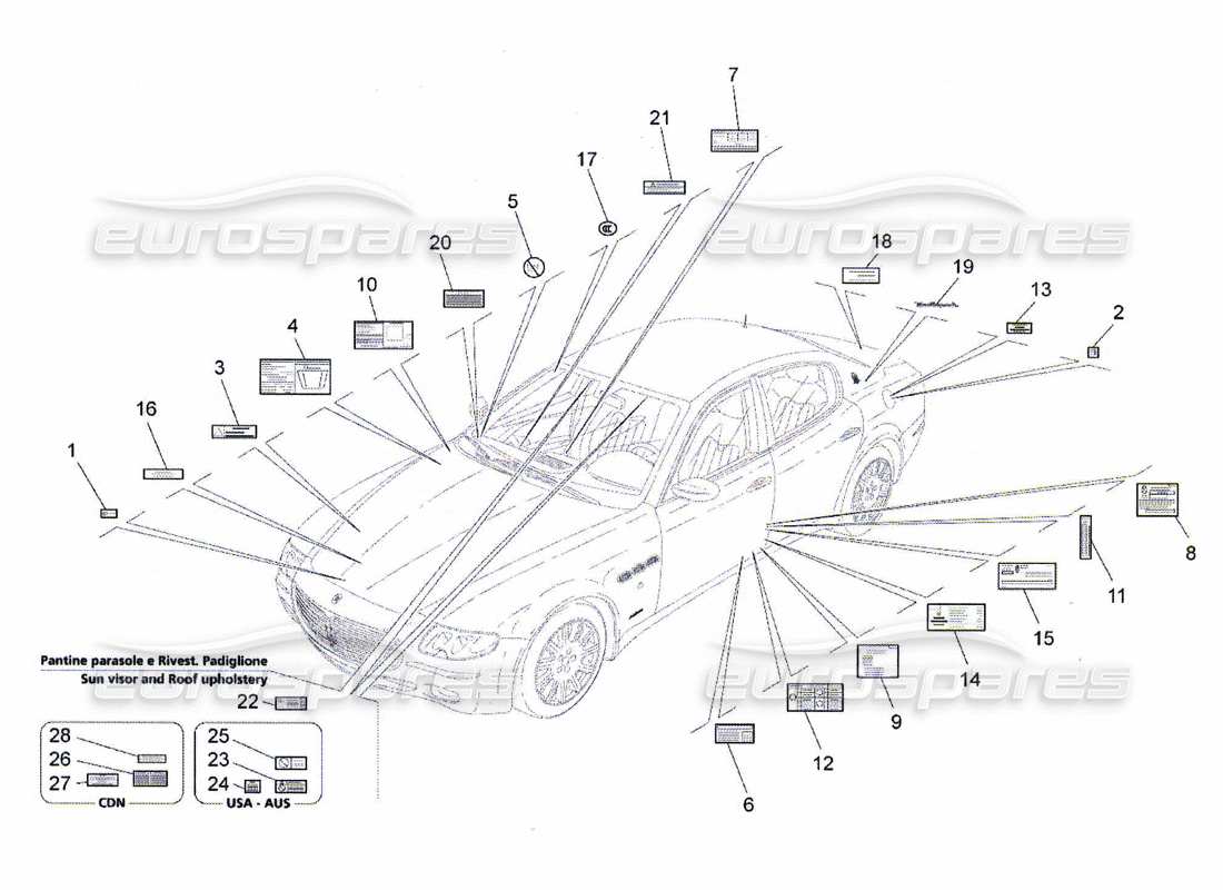 maserati qtp. (2010) 4.7 stickers and labels part diagram