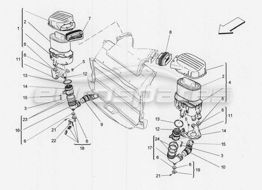 maserati qtp. v8 3.8 530bhp 2014 auto air filter, air intake and ducts parts diagram