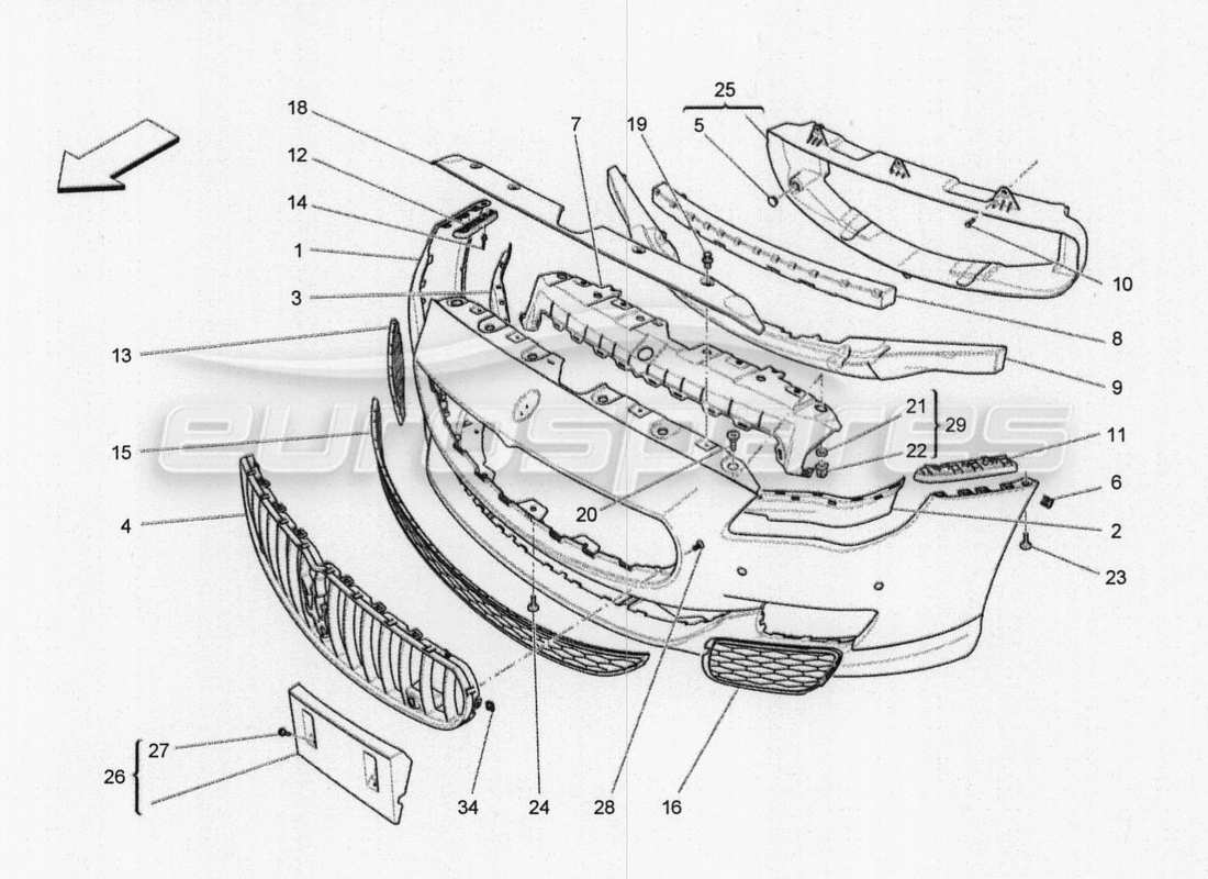 maserati qtp. v8 3.8 530bhp 2014 auto front bumper parts diagram