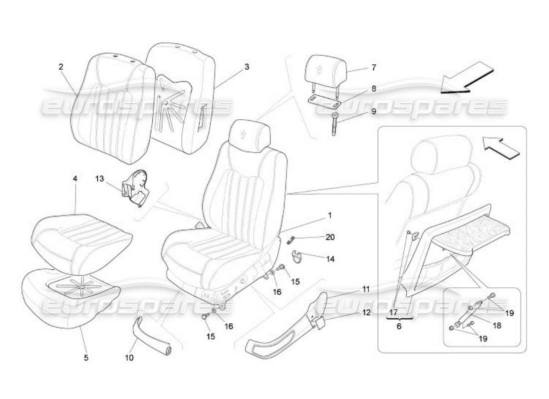 maserati qtp. (2005) 4.2 front seats: trim panels part diagram