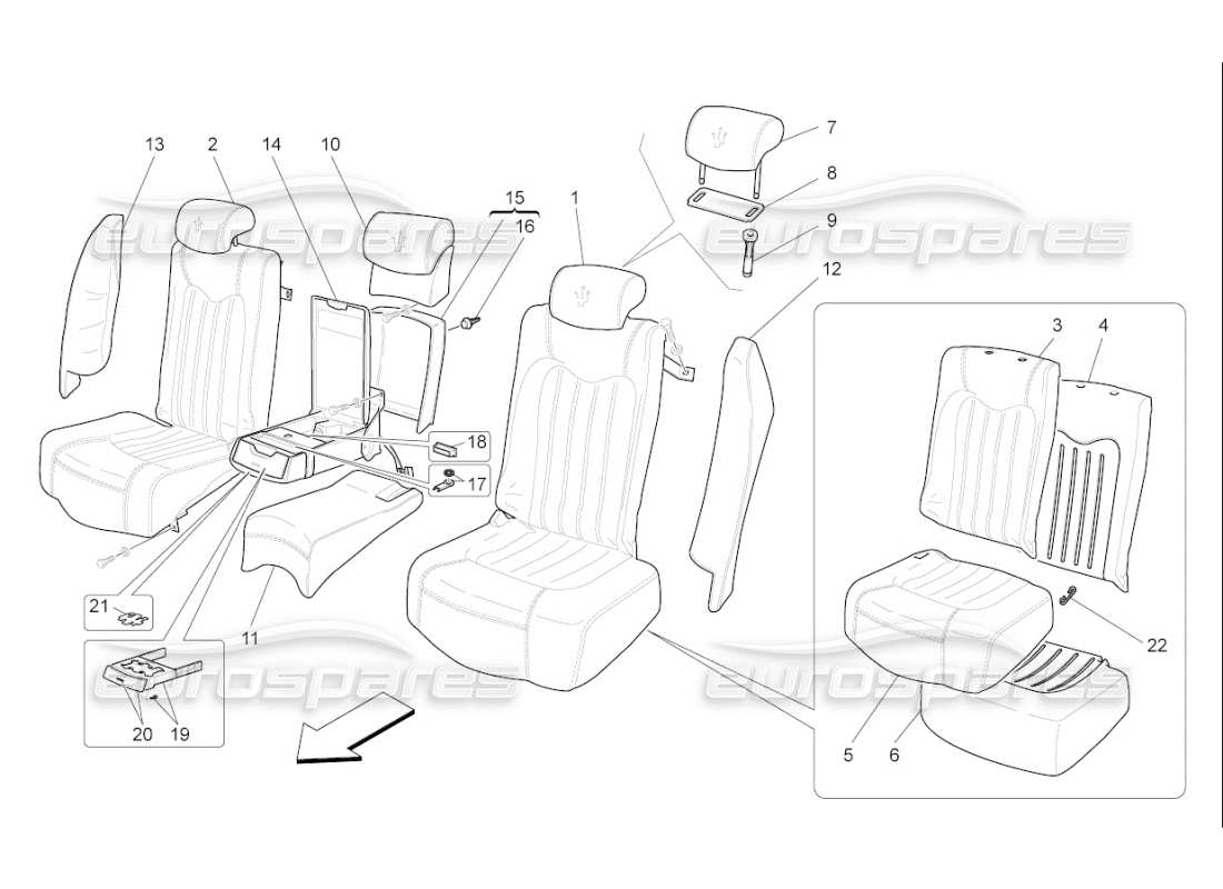 maserati qtp. (2010) 4.7 auto rear seats: trim panels part diagram