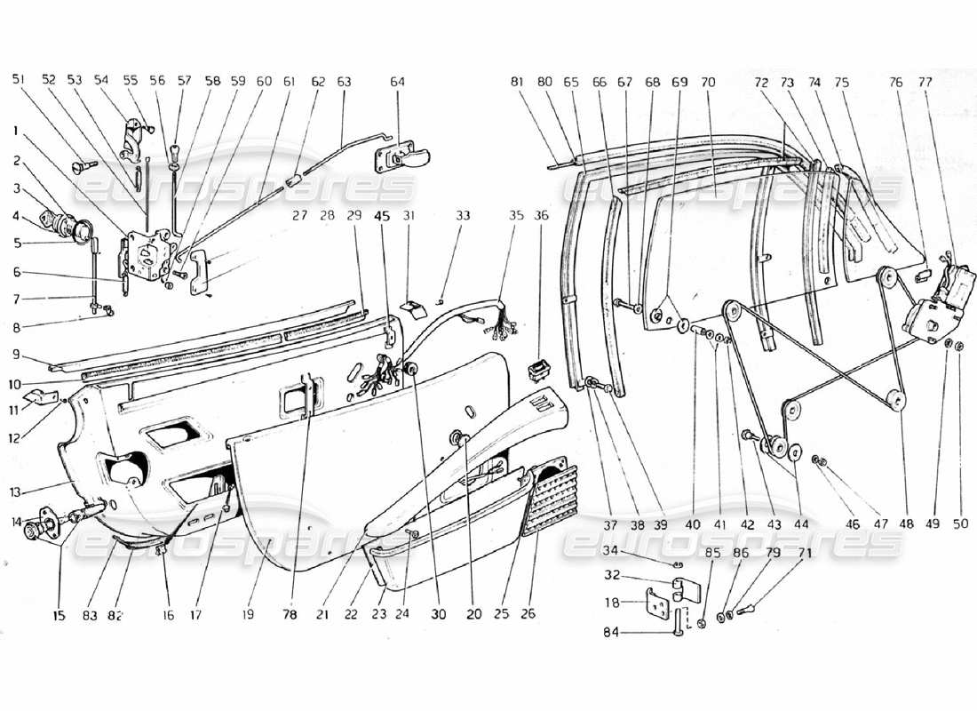 ferrari 308 gtb (1976) doors (valid for rhd - aus versions) part diagram