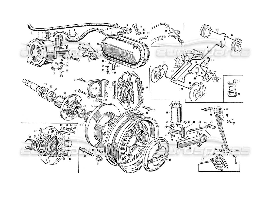 maserati 3500 gt servo and front brakes part diagram