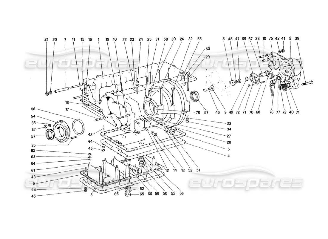 ferrari 328 (1985) gearbox - differential housing and oil sump parts diagram