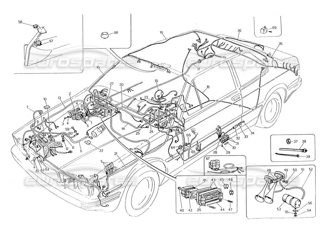 maserati 228 wiring harness and electrical components parts diagram