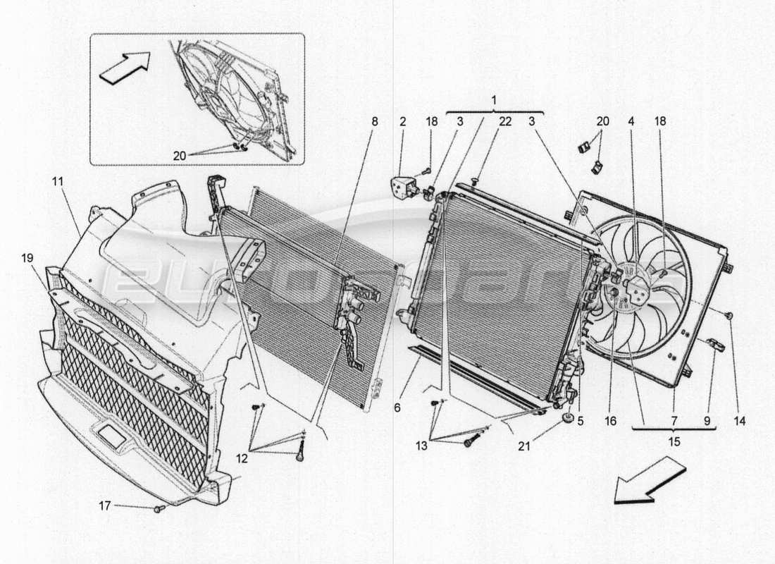 maserati qtp. v8 3.8 530bhp 2014 auto cooling: air radiators and ducts part diagram