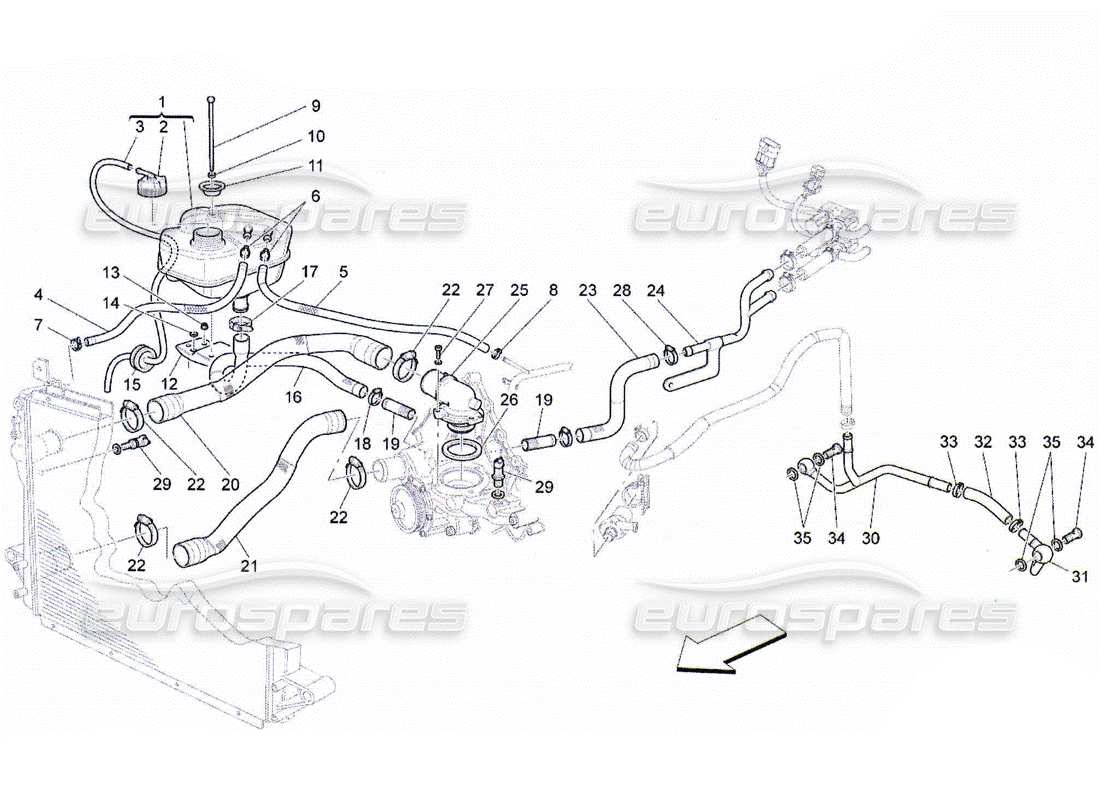 maserati qtp. (2010) 4.2 cooling system: nourice and lines parts diagram