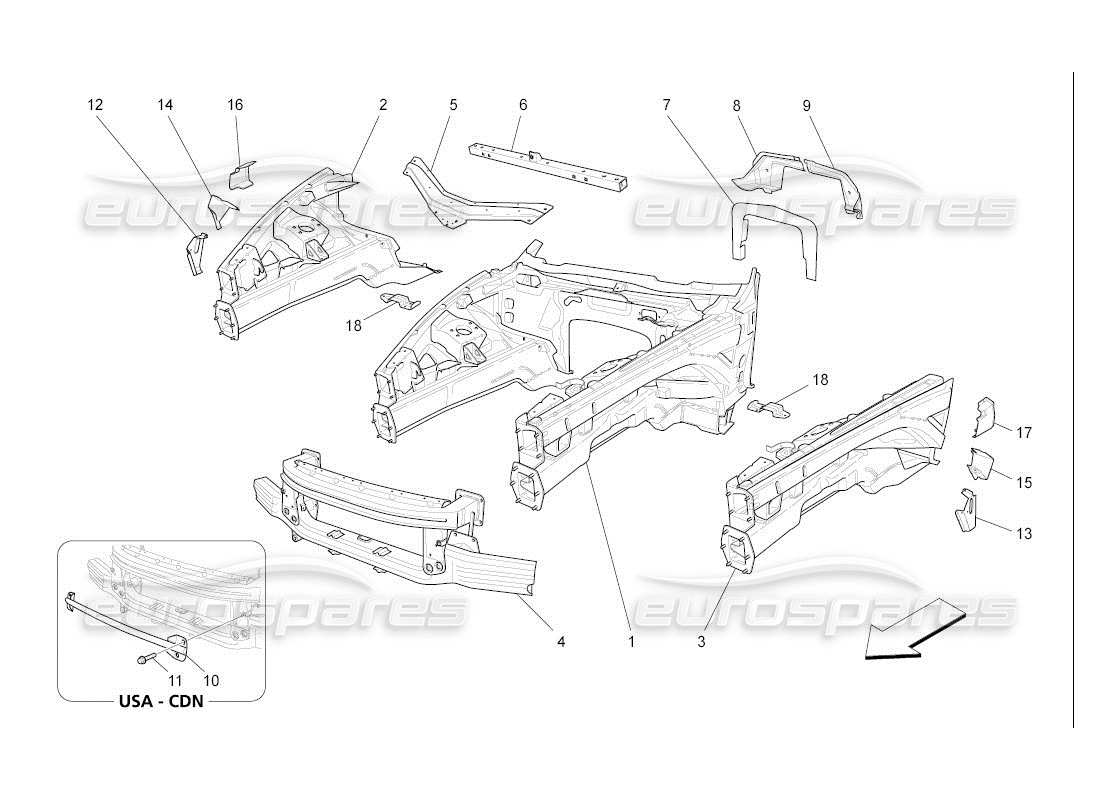 maserati qtp. (2007) 4.2 auto front structural frames and sheet panels part diagram