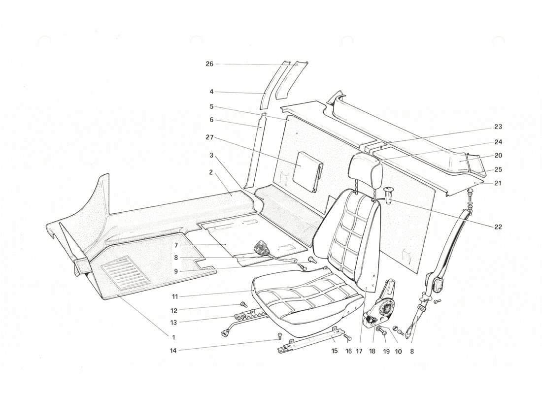 ferrari 208 gtb gts interior trim, accessories and seats parts diagram