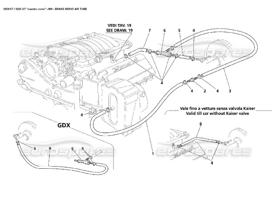 maserati 3200 gt/gta/assetto corsa brake servo air tube parts diagram